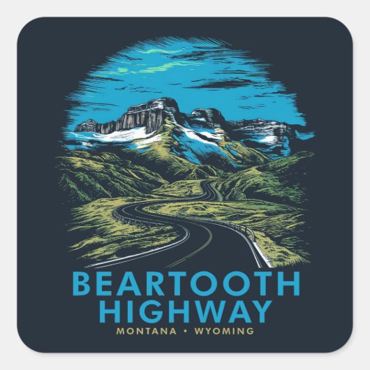 Sticker Carré Beartooth Highway Montana Wyoming Vista (Devant)