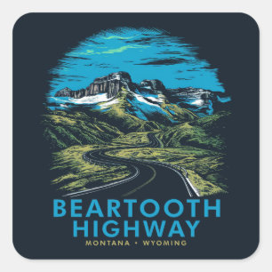 Sticker Carré Beartooth Highway Montana Wyoming Vista
