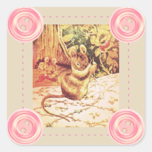 Sticker Carré Beatrix potier souris mignonne couture vintage mig