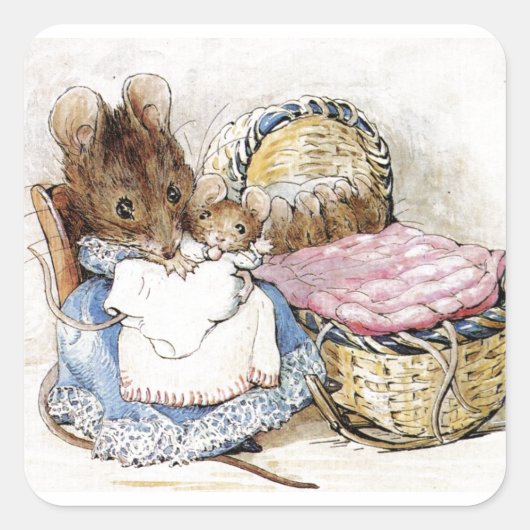 Sticker Carré Beatrix Potter, Mère Souris, Hunca Munca, Custom (Devant)