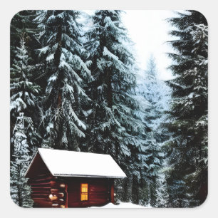 Sticker Carré Beau Abstrait Petit Cabine d'hiver