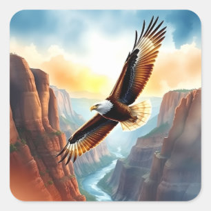 Sticker Carré Beau Aigle survolant Canyon