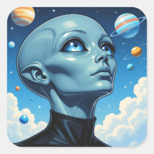 Sticker Carré Beau Alien extra-terrestre Être