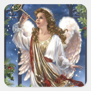 Sticker Carré Beau Ange de Noël Vintage