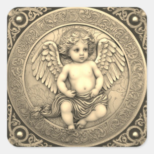 Sticker Carré Beau ange or Cherub