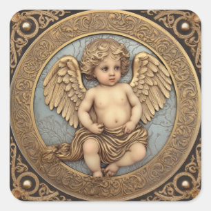 Sticker Carré Beau ange or Cherub