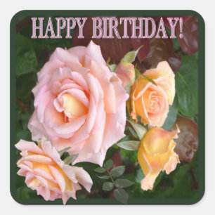 Sticker Carré Beau anniversaire Rose
