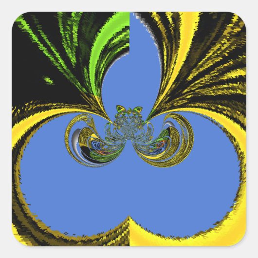 Sticker Carré Beau Beau Art Sud-Africain Jaune et Bleu (Devant)