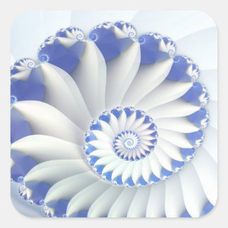 Sticker Carré Beau Bleu & Blanc Mer Shell Art Fractal fin