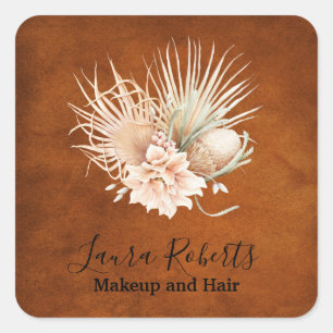 Sticker Carré Beau Boho Floral Pampas Terracotta Entreprise
