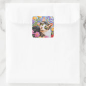 Sticker Carré Beau chat avec fleurs (Sac)