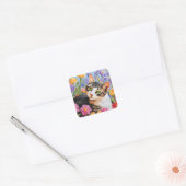 Sticker Carré Beau chat avec fleurs (Enveloppe)