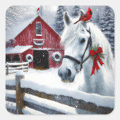Sticker Carré Beau Cheval de Vacances avec Cardinal (Devant)