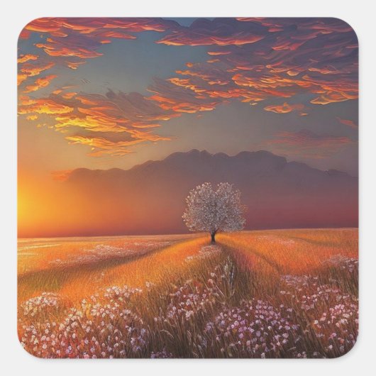 Sticker Carré Beau coucher de soleil (Devant)