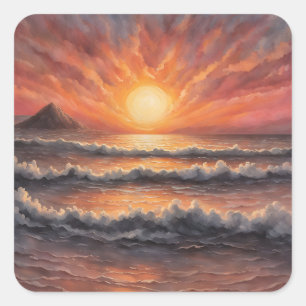Sticker Carré Beau coucher de soleil dans l'océan