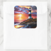 Sticker Carré Beau coucher de soleil et phare d'océan (Sac)