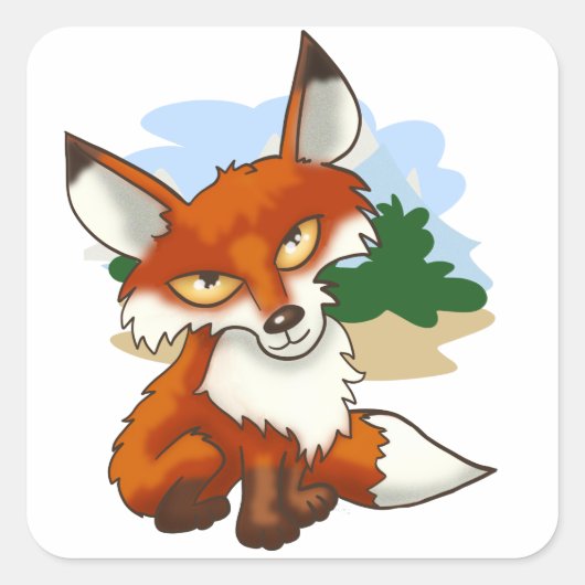 Sticker Carré Beau dessin Red Fox (Devant)