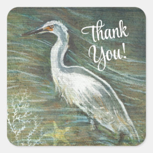Sticker Carré Beau Egret Shorebird Wading Art Merci