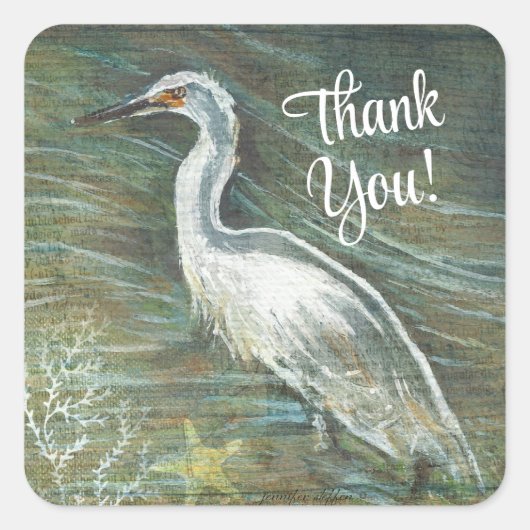 Sticker Carré Beau Egret Shorebird Wading Art Merci (Devant)