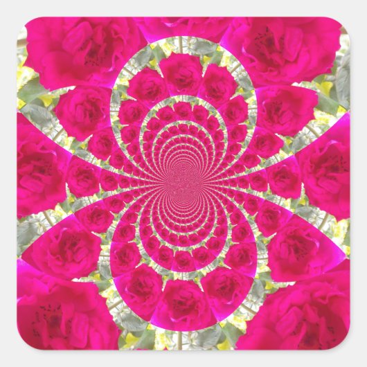 Sticker Carré Beau Extraordinaire Roses rouges Motif Kaleidoscop (Devant)