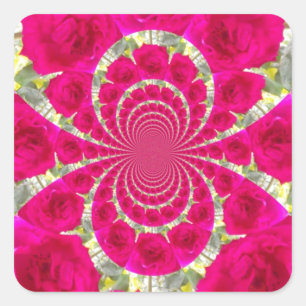 Sticker Carré Beau Extraordinaire Roses rouges Motif Kaleidoscop