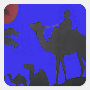 Sticker Carré Beau Extraordinaire Sunset Camel Safari Art Imprim