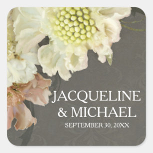 Sticker Carré Beau Joli Mariage Floral Moderne Gris
