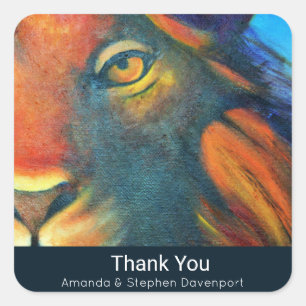 Sticker Carré Beau Lion Head Portrait Regal Merci