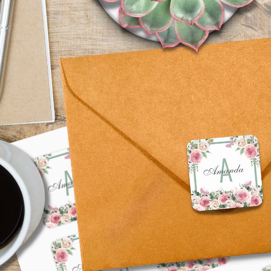 Sticker Carré Beau Monogramme Floral Design