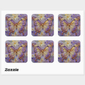 Sticker Carré Beau Papillon Violet et Fleurs (Feuille)