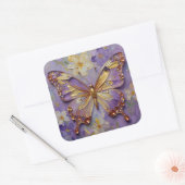 Sticker Carré Beau Papillon Violet et Fleurs (Enveloppe)