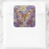Sticker Carré Beau Papillon Violet et Fleurs (Sac)