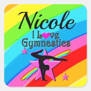 STICKER CARRÉ BEAU PERSONNALISÉ J'AIME GYMNASTICS DESIGN