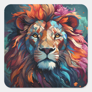 Sticker Carré Beau Portrait animal sauvage Colorful Tête de lion