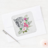 Sticker Carré Beau portrait de tête de léopard en aquarelle (Enveloppe)