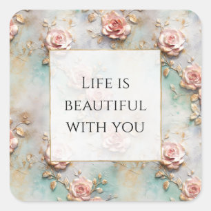 Sticker Carré Beau Romantique Rose rose rose Roses romantiques