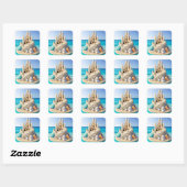Sticker Carré Beau Sandcastle sur une Plage Belle bleue (Feuille)