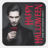 Sticker Carré Beau vampire boire du sang Happy Halloween (Devant)