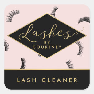 Sticker Carré Beaucoup de Lashes Motif Lash Salon Rose/Noir/Or