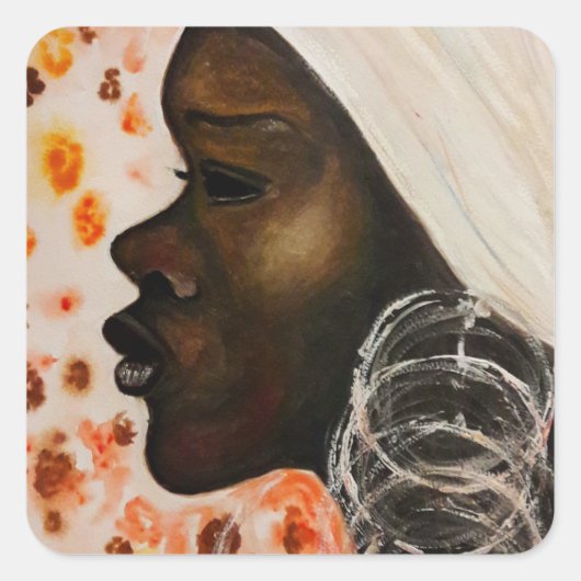 Sticker Carré Beauté africaine - Peinture aquarelle (Devant)