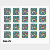 Sticker Carré Beauté de Coussin à Jeter avec des Fleurs (Feuille)