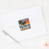 Sticker Carré Beautiful Beach Scene with Palm Trees (Enveloppe)