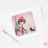 Sticker Carré Beautiful Girl and Cat à Paris Eiffel (Enveloppe)