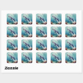 Sticker Carré Beautiful Impasto Whale Oceanic Illustration (Feuille)