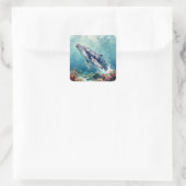 Sticker Carré Beautiful Impasto Whale Oceanic Illustration (Sac)
