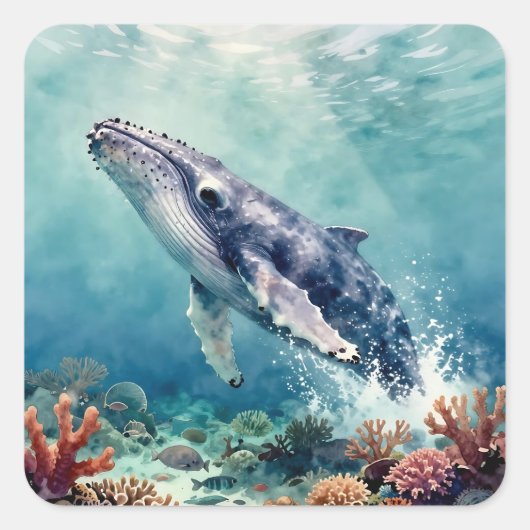 Sticker Carré Beautiful Impasto Whale Oceanic Illustration (Devant)