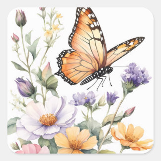 Sticker Carré Beautiful Monarch Butterfly Watercolor