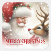 Sticker Carré Beautiful Personalized Santa and Rudolph Holiday (Devant)