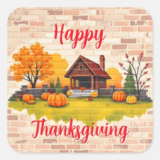 Sticker Carré Beautiful Popular Happy Thanksgiving Fall (Devant)