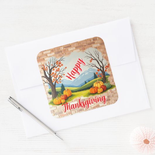 Sticker Carré Beautiful Trendy Happy Thanksgiving Fall (Enveloppe)